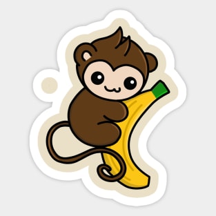 Monkey hugs a banana Sticker